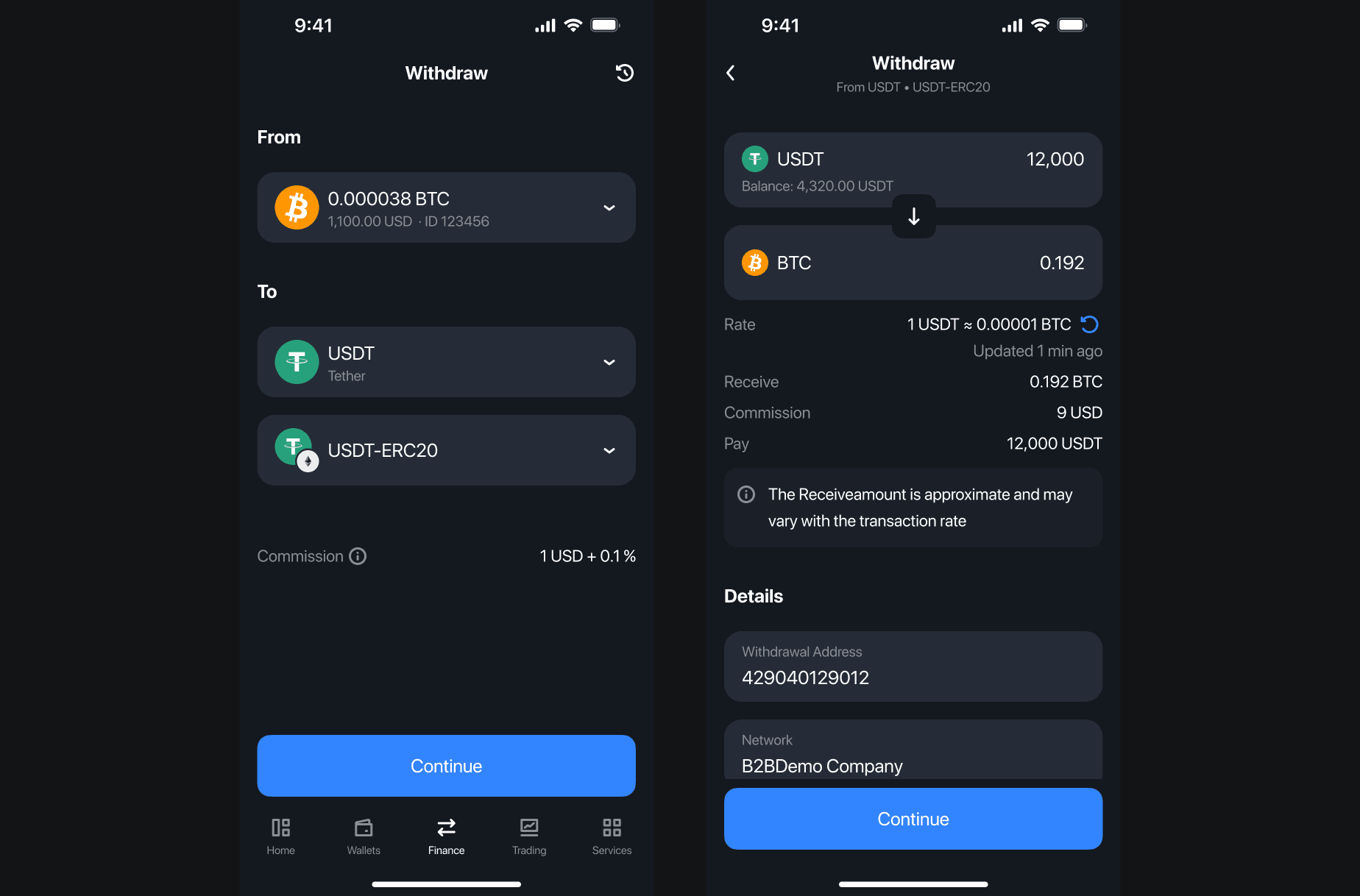 B2CORE iOS 1.30.0 withdrawal UI