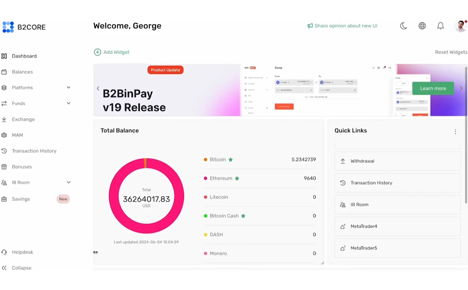 B2CORE user interface
