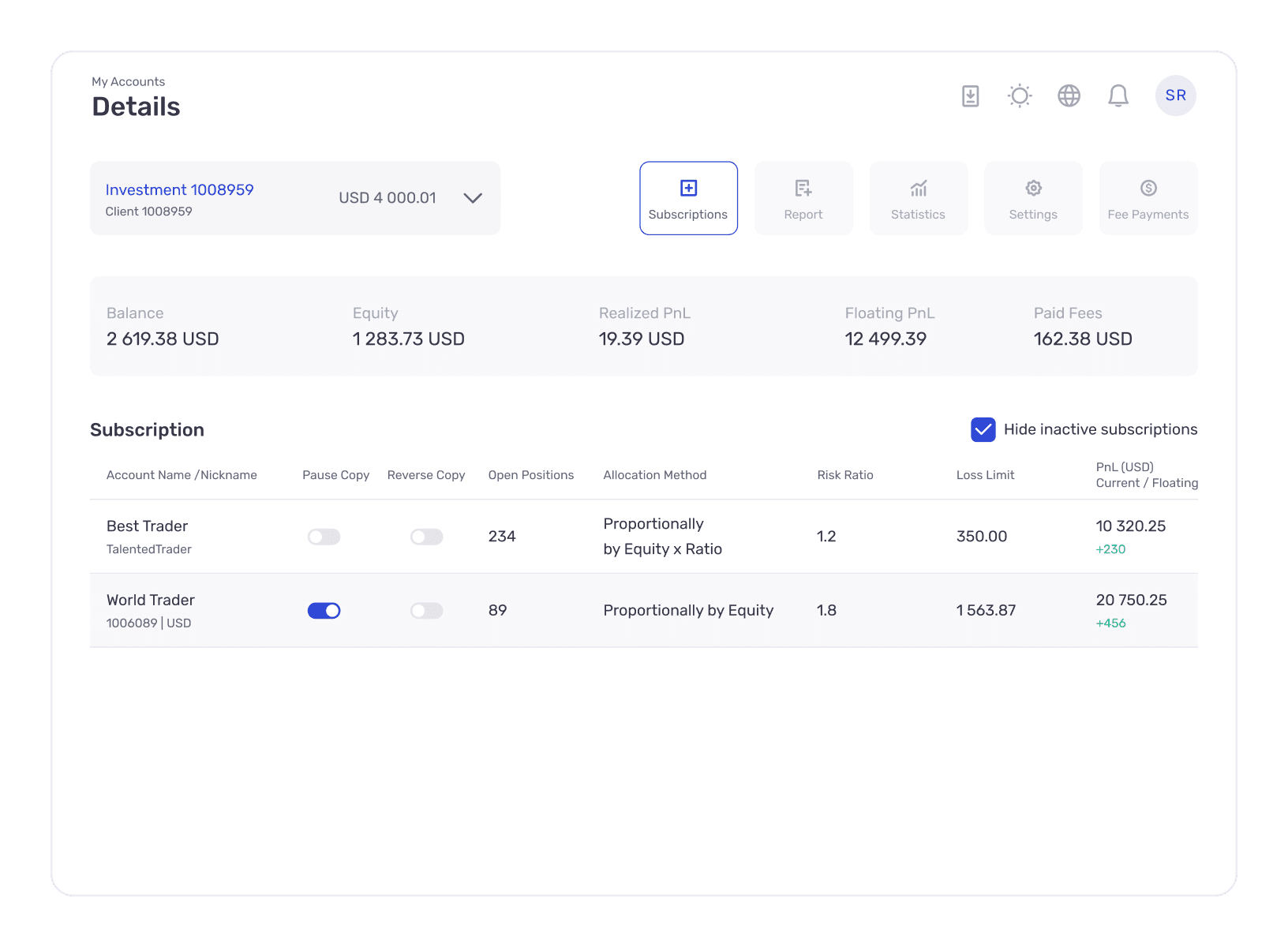 Flexible subscription page