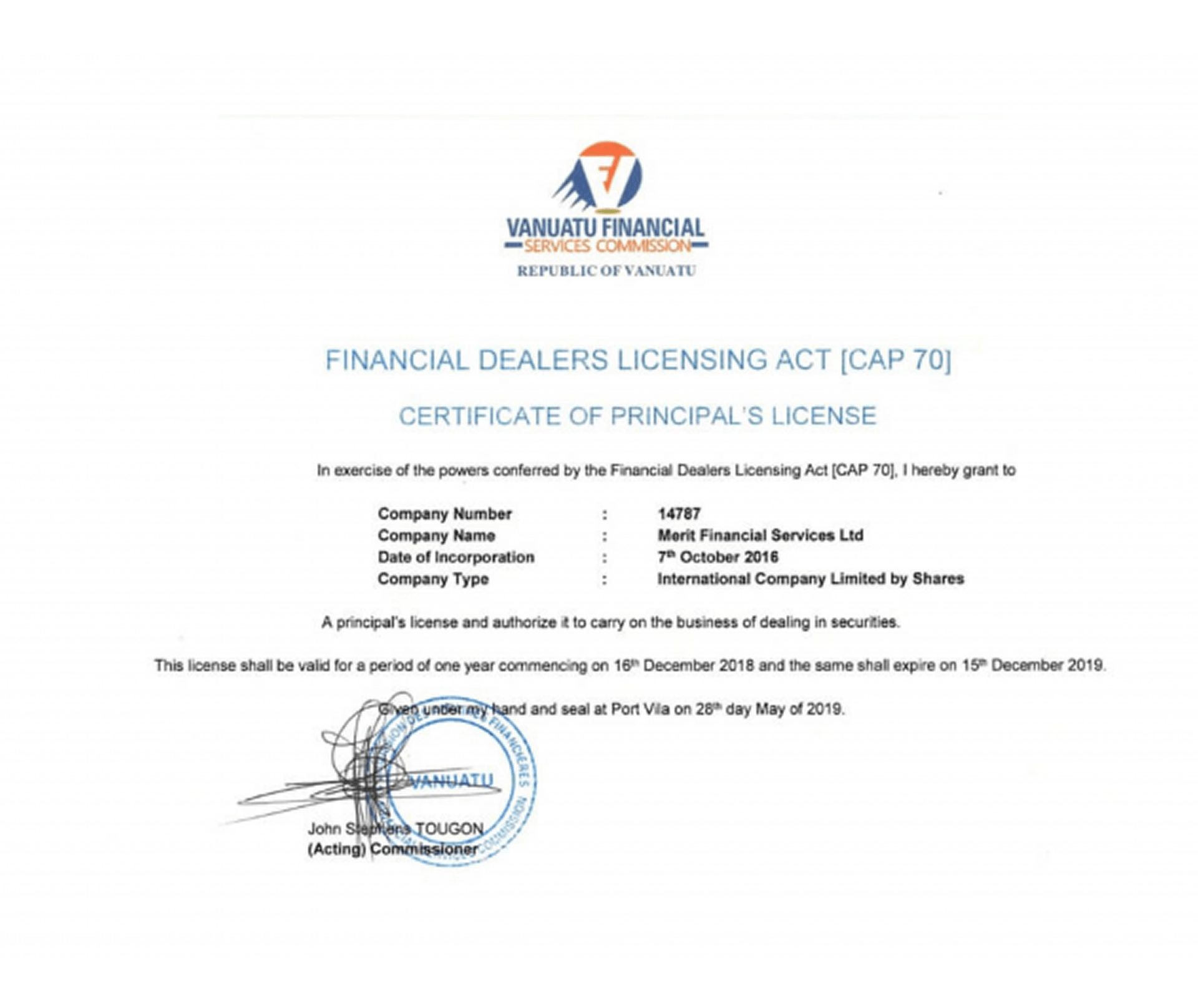 example of Vanuatu license