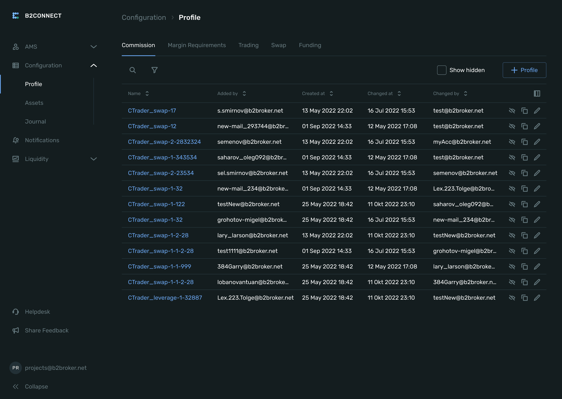 simplified account management system inside b2connect