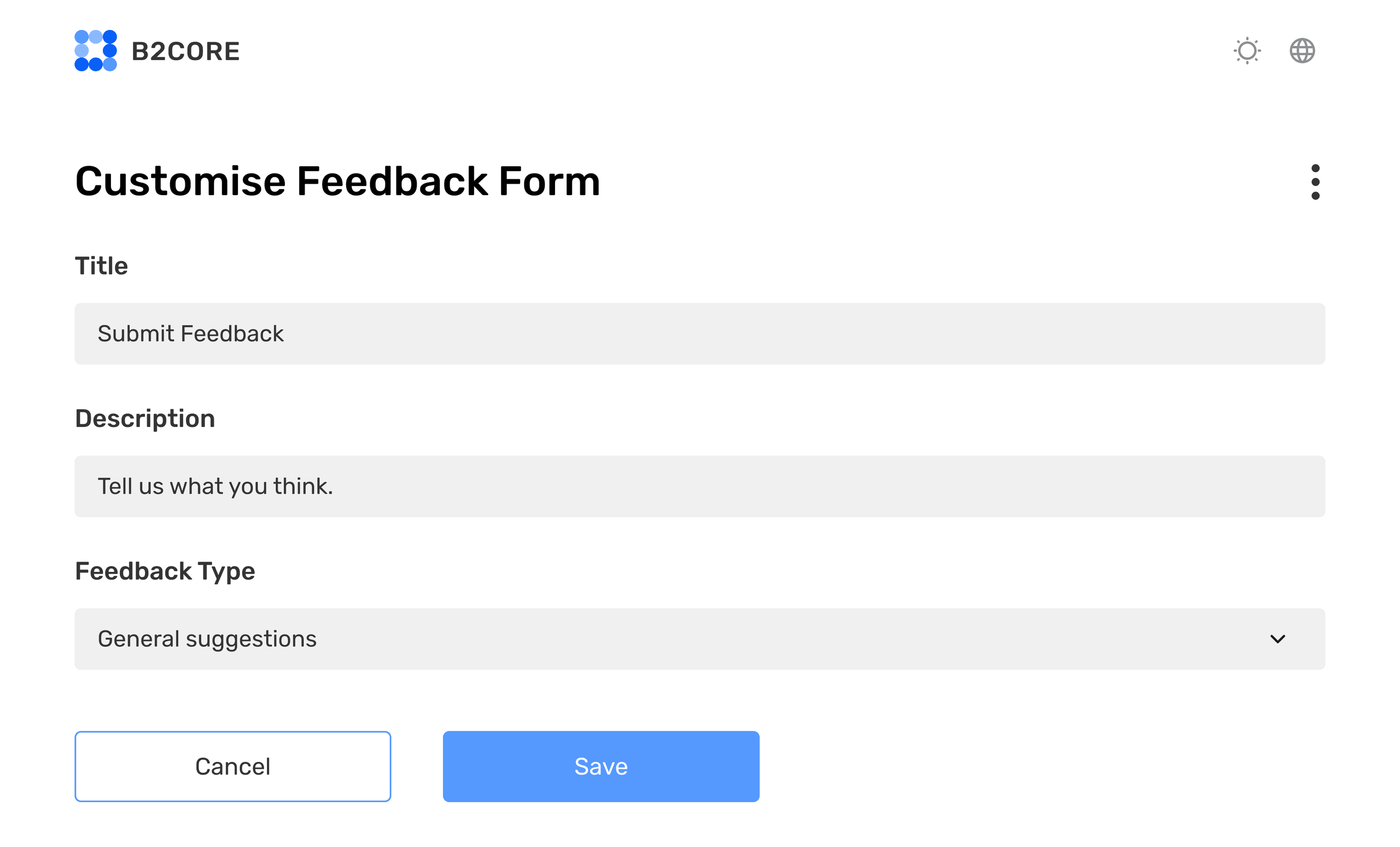 Customise feedback form with title, description and feedback type