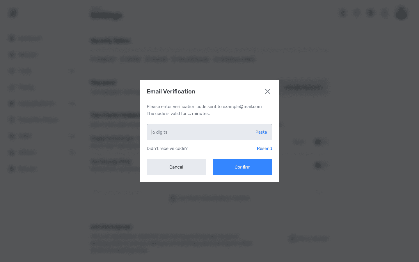 B2CORE security settings with email verification