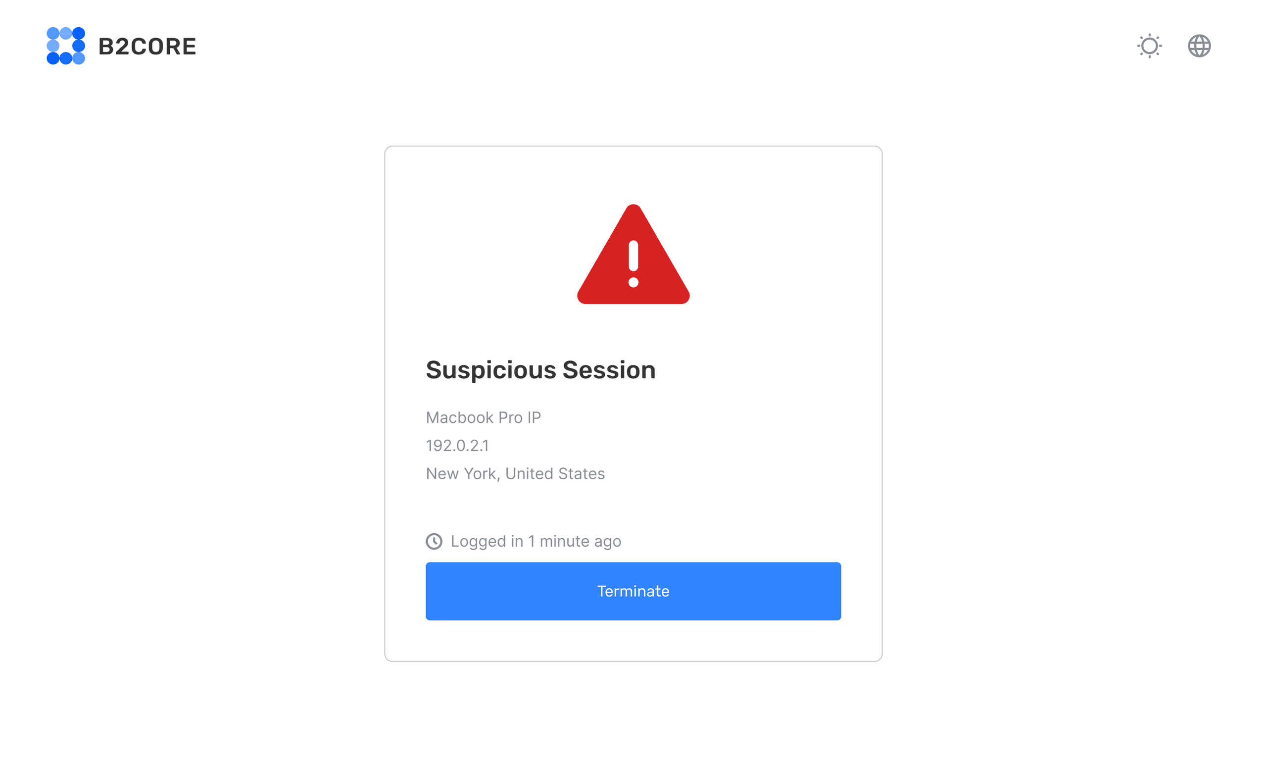 Suspicious session warning with terminate action