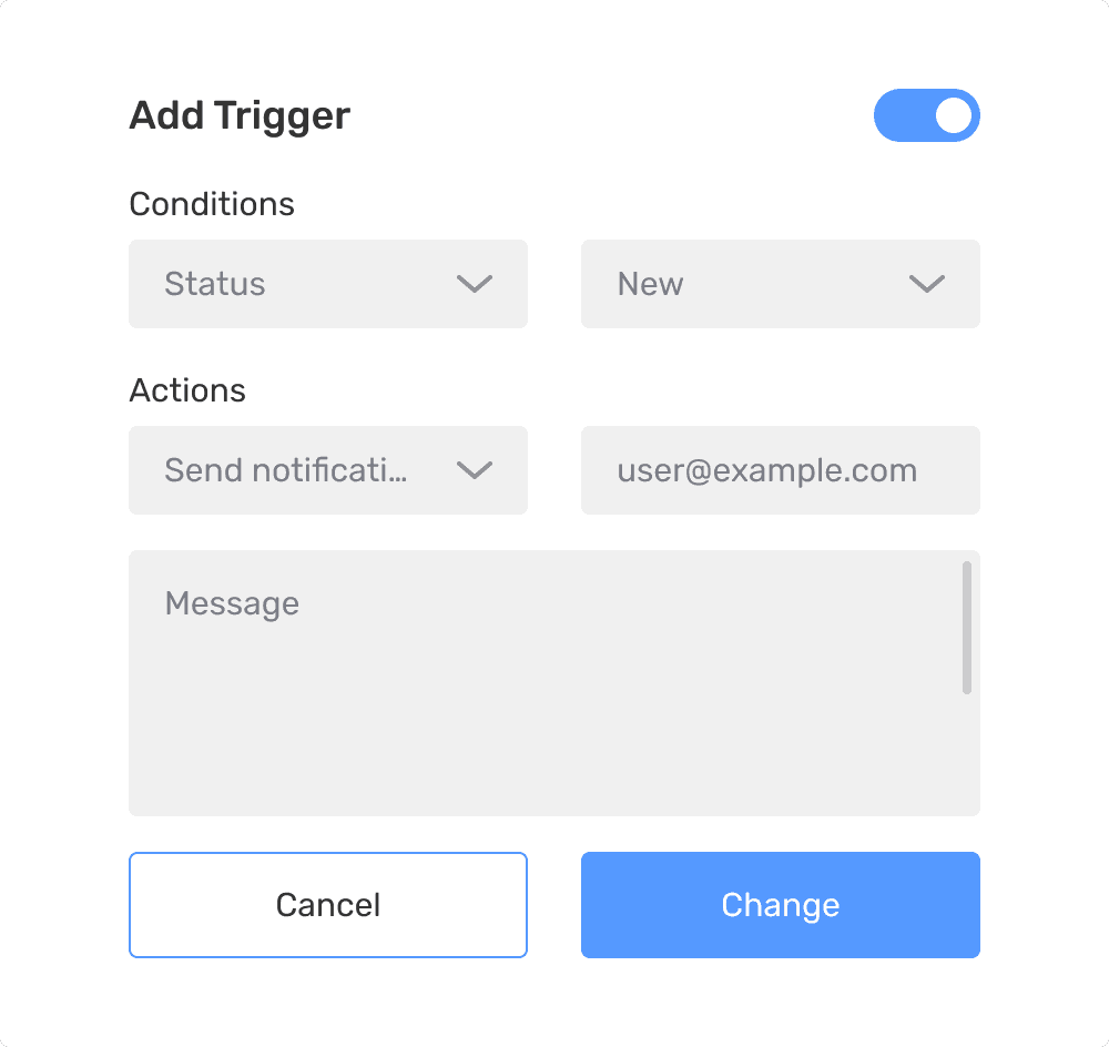 Add trigger dialog with conditions and actions