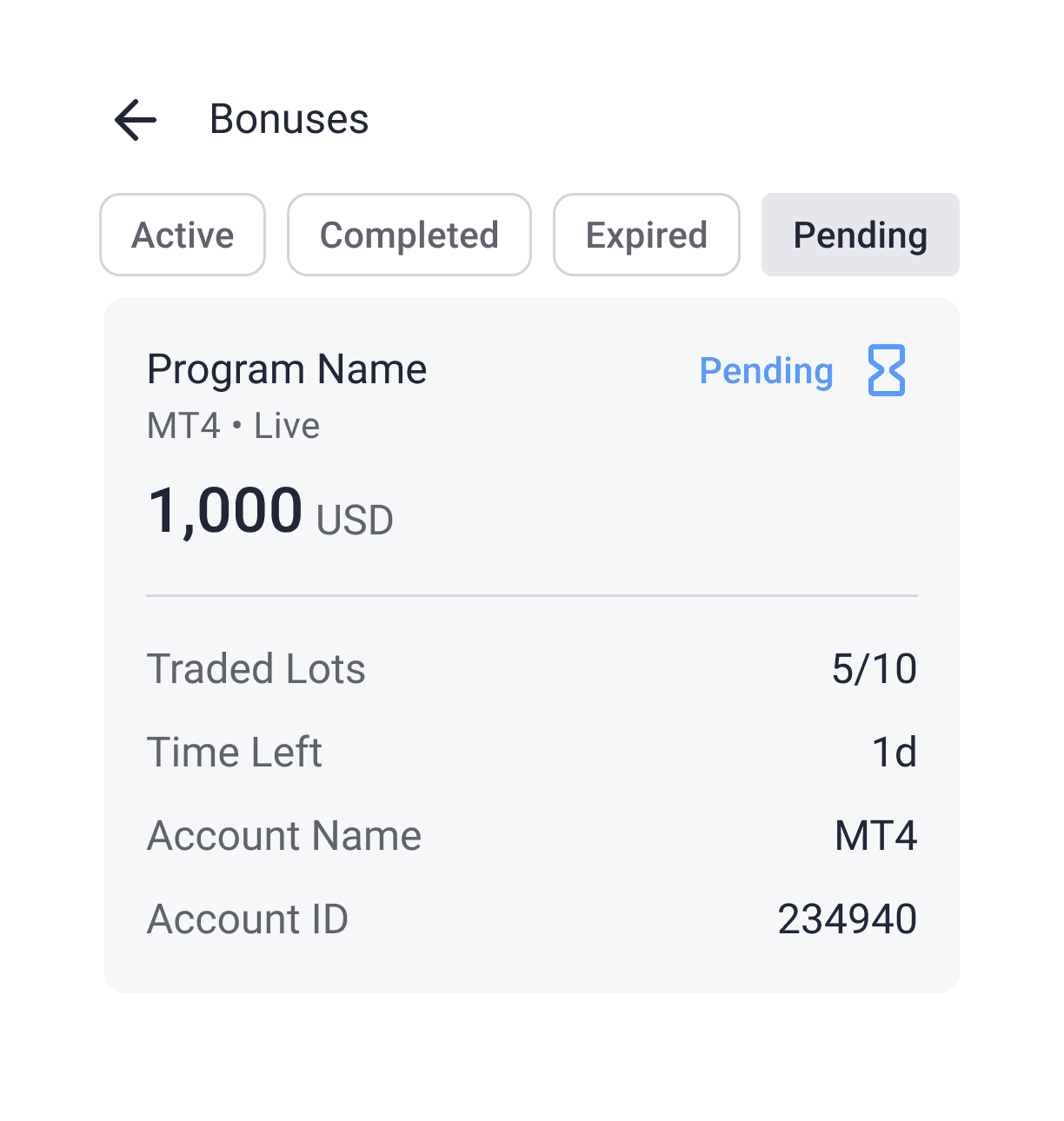 Bonus status detail with pending state