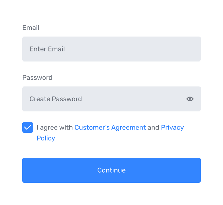 Sign-up form with email, password and agreement