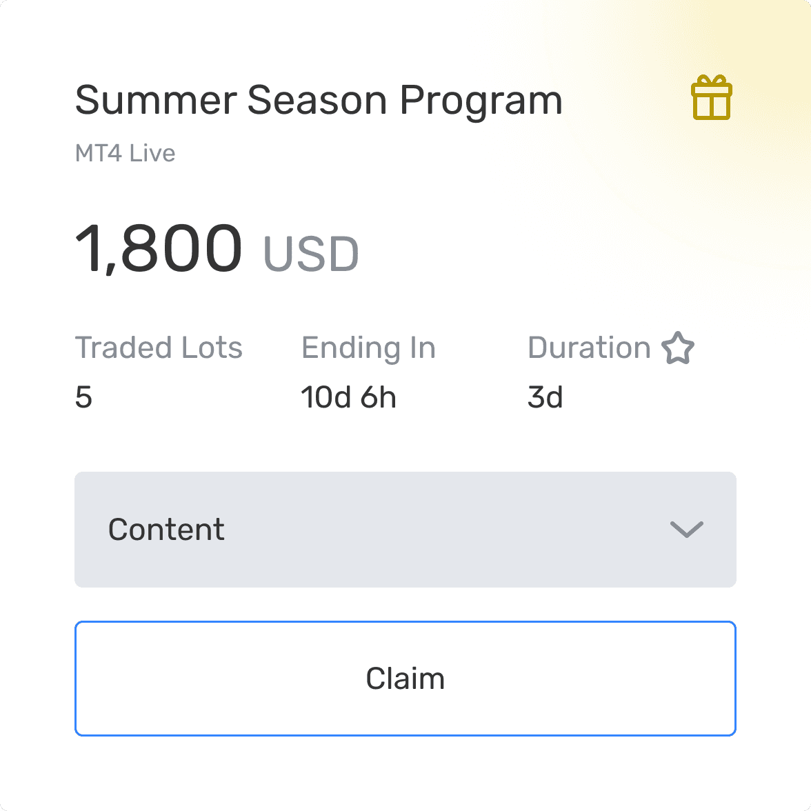 Single bonus program card with claim action