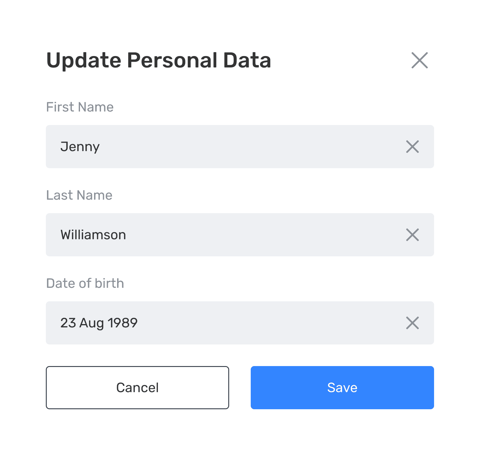 Update personal data dialog