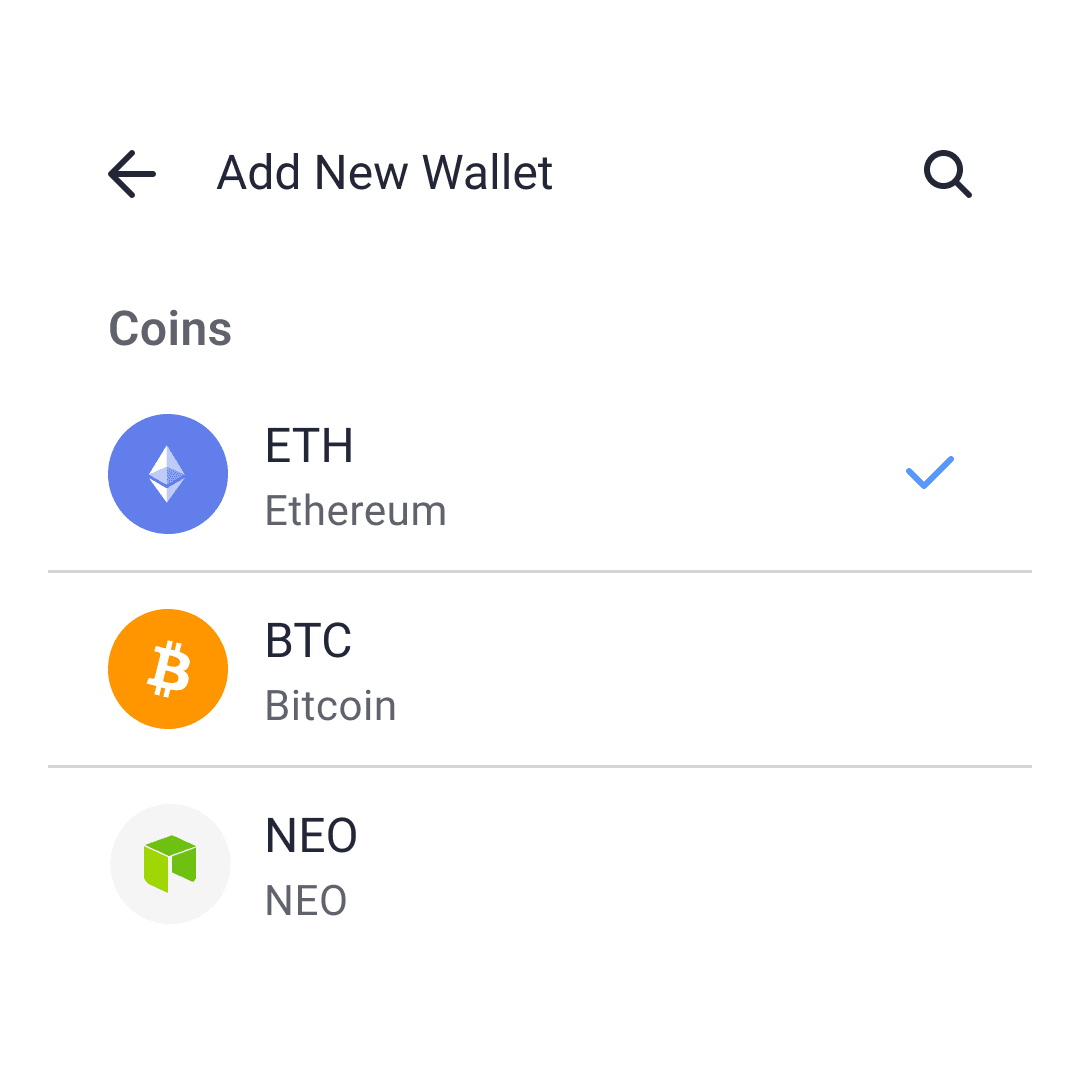 Add new wallet coin picker