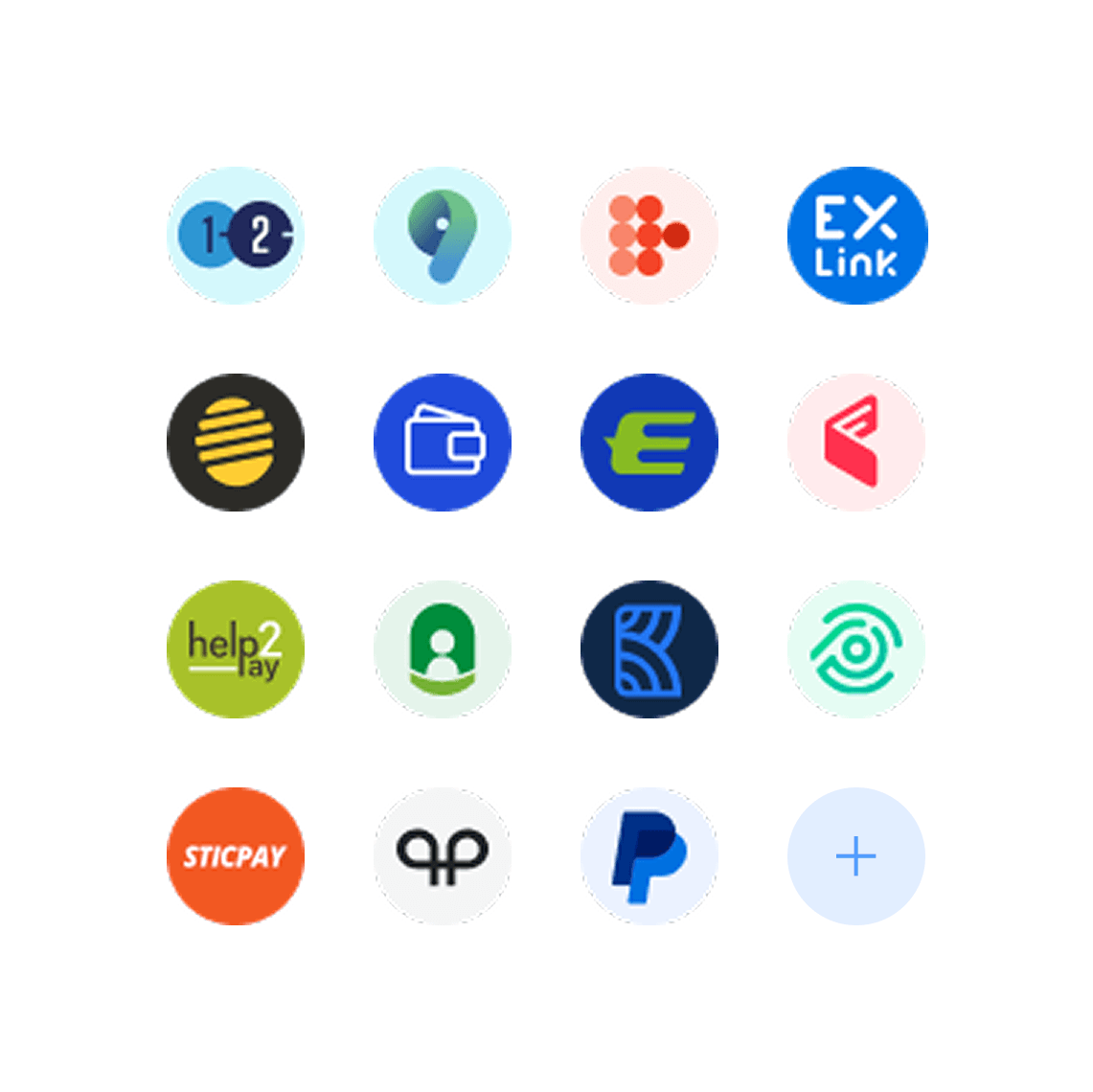 Grid of payment system logos supported by B2CORE