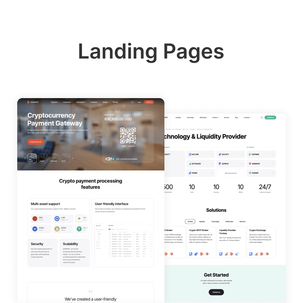 B2CORE promotional landing pages