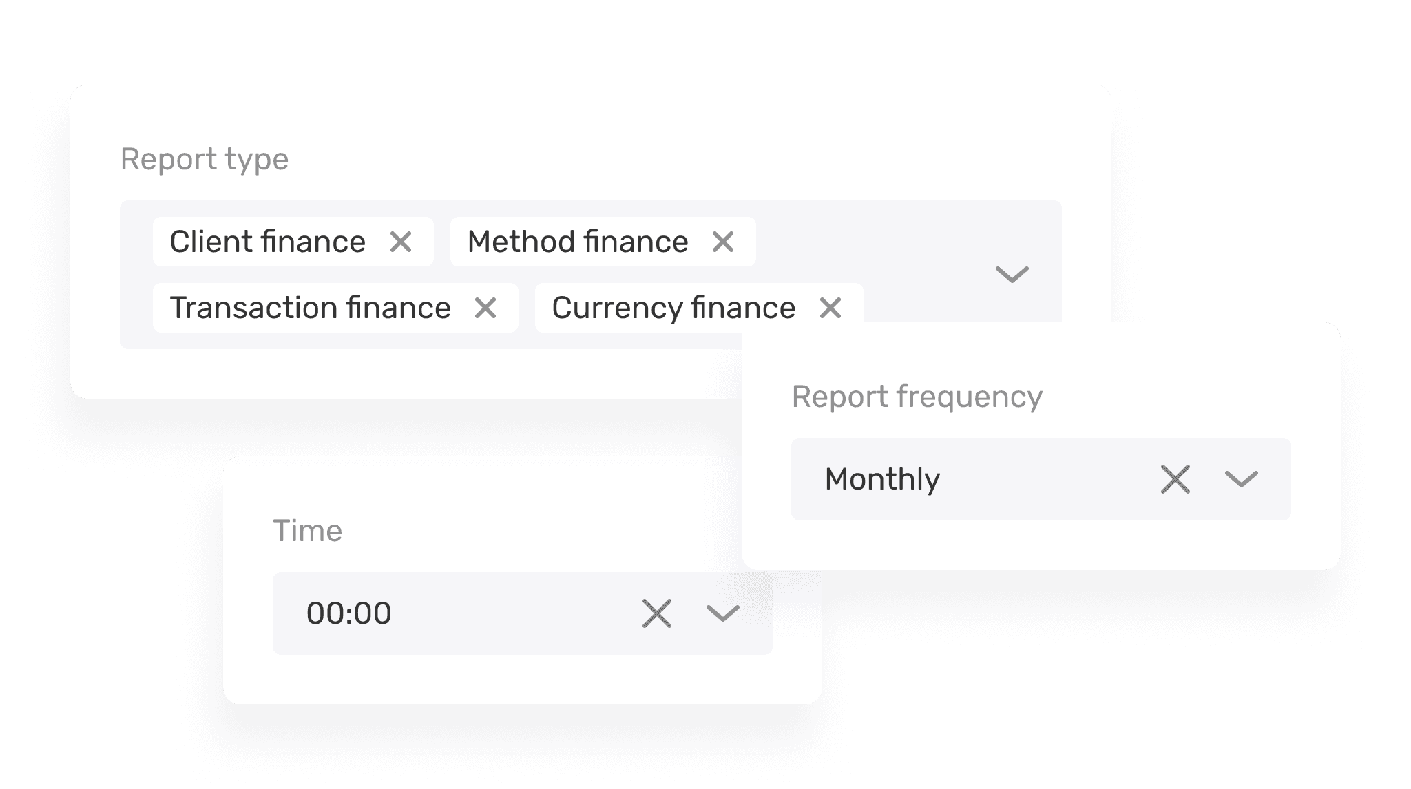 B2CORE Back Office reports list with schedules and statuses