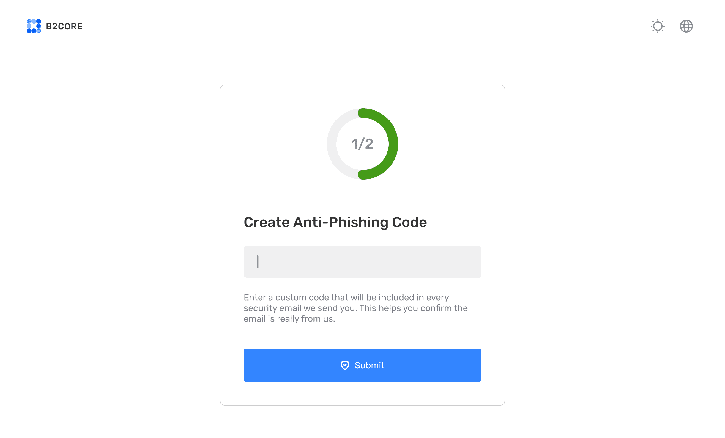 Create anti-phishing code screen