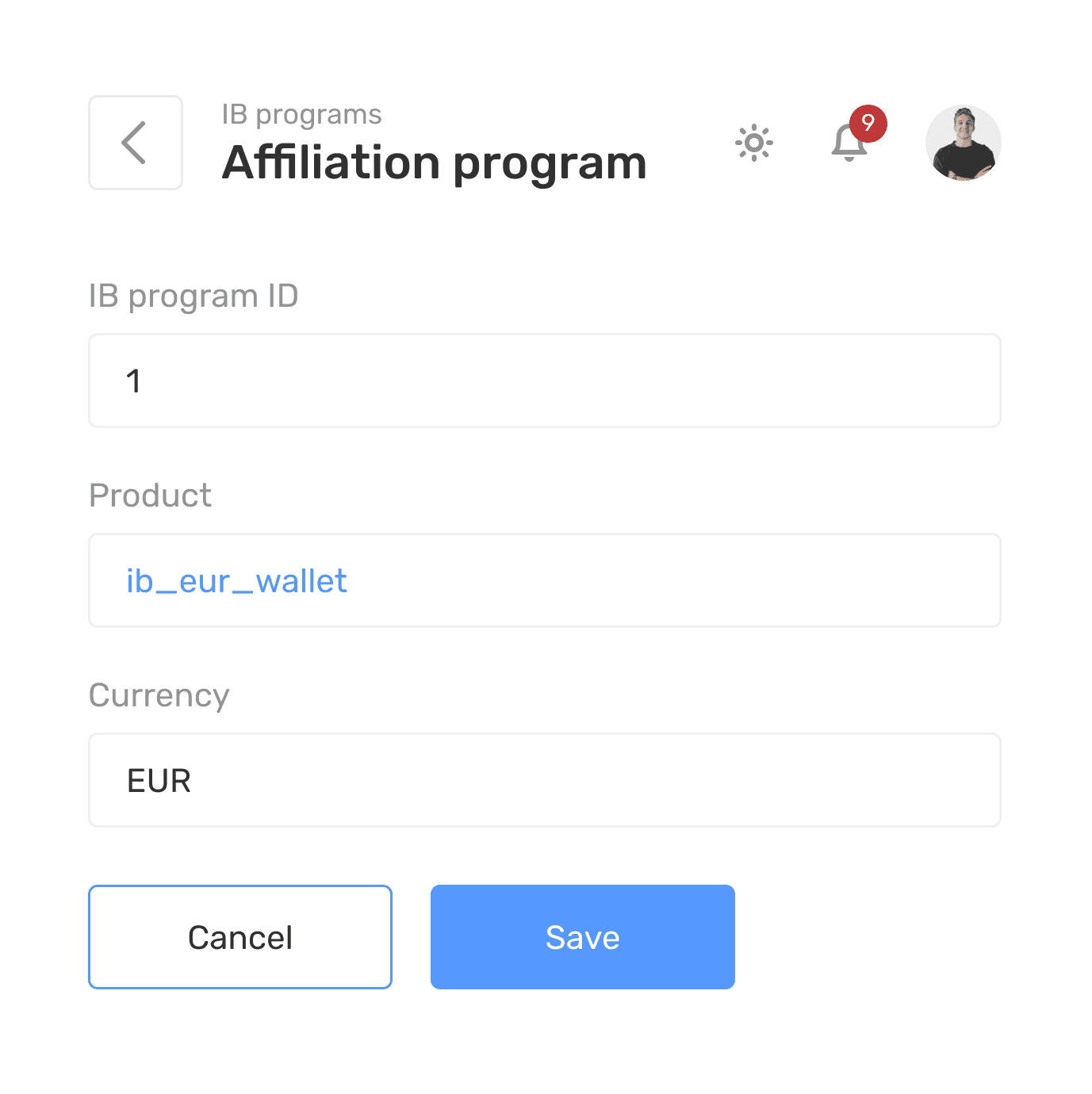 Affiliation program configuration dialog