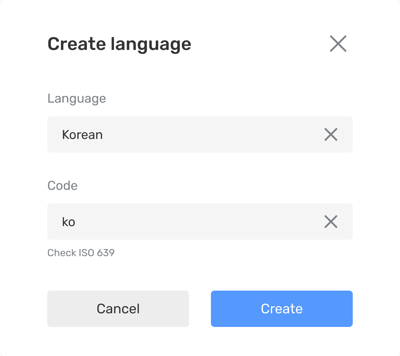 Create language dialog in Weblate