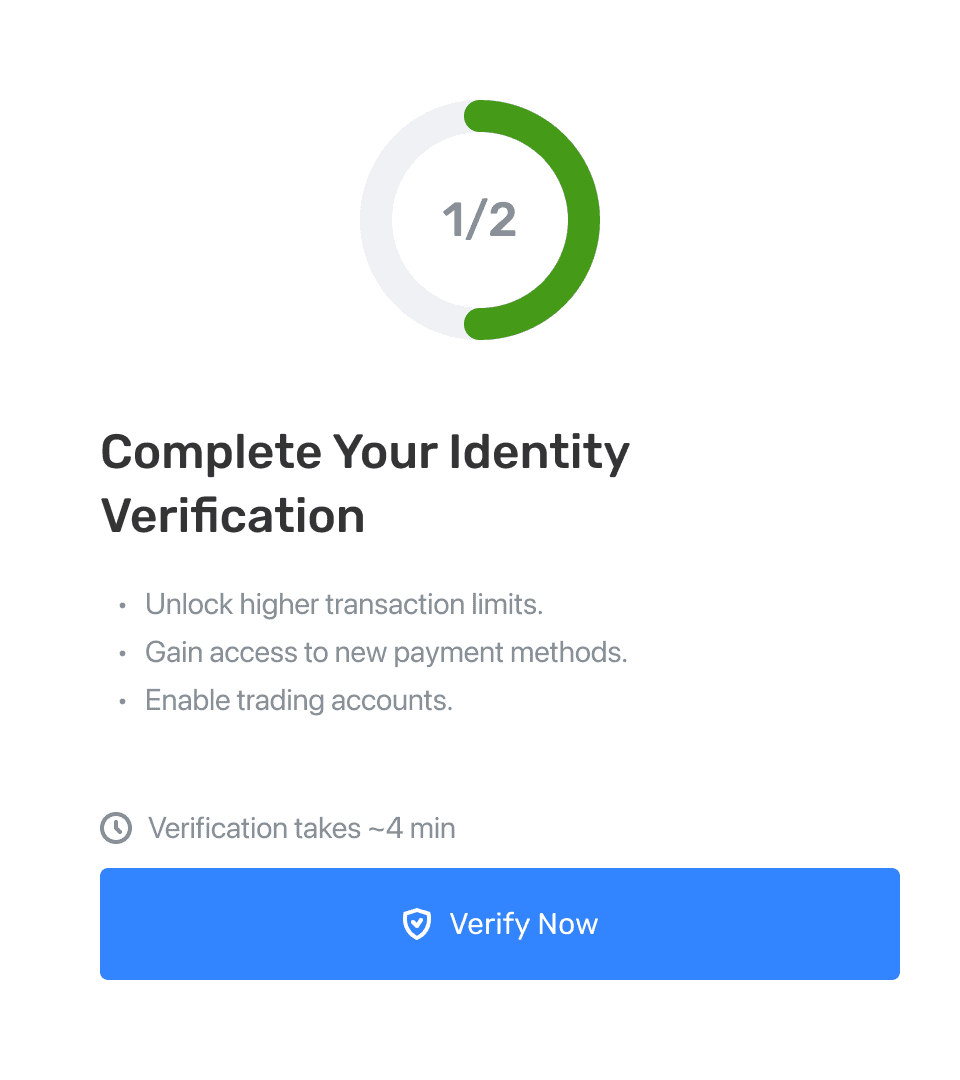 Complete identity verification step with progress ring