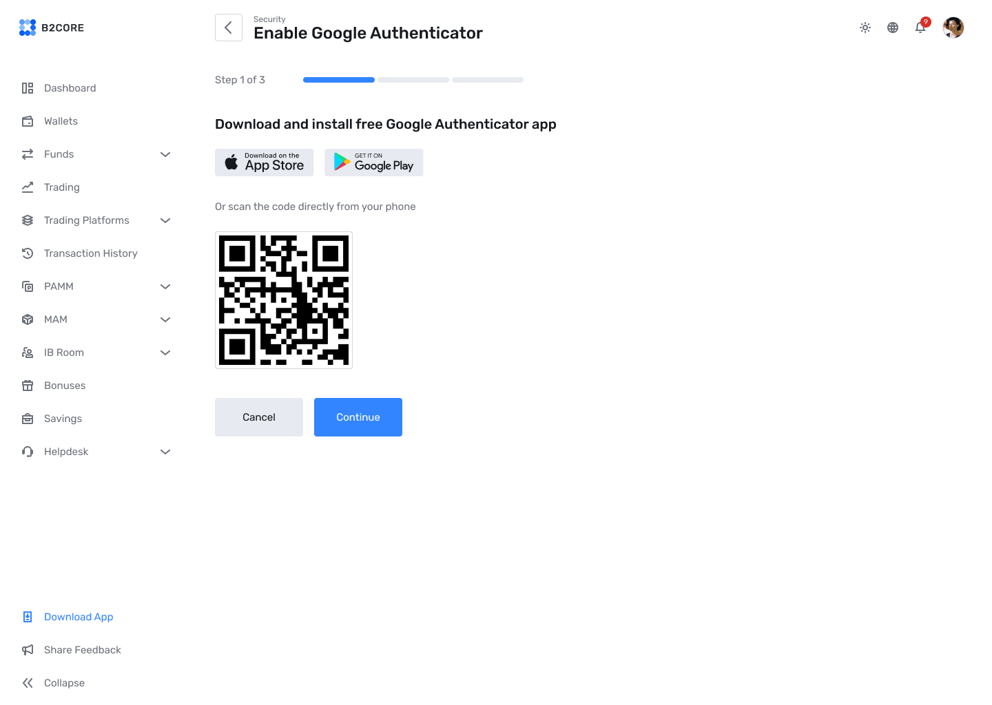 Enable Google Authenticator step with QR code