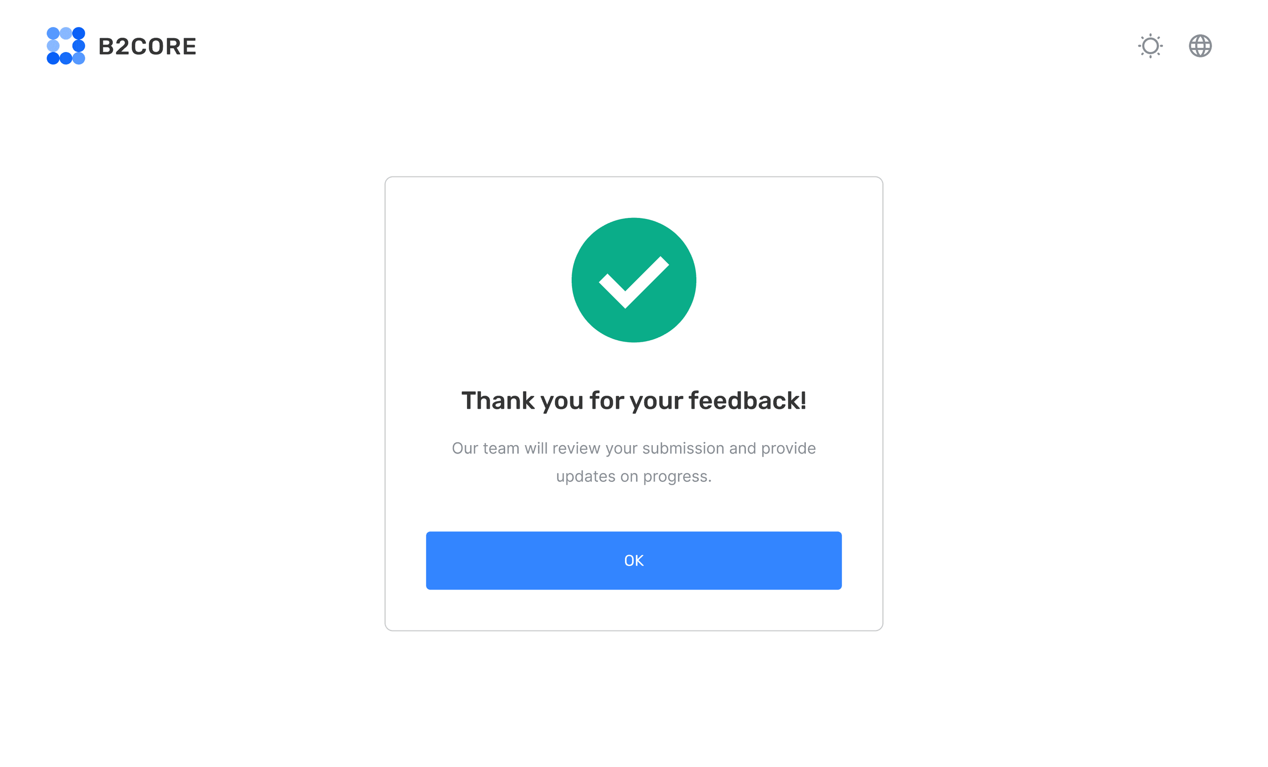 Thank you confirmation after feedback submission