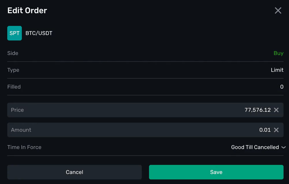 Modification d’un ordre Limit en cours dans le terminal B2TRADER