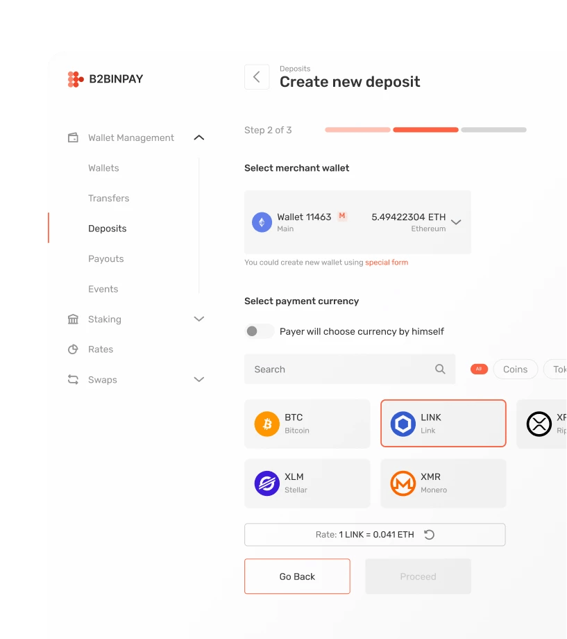 B2BINPAY Crypto Processing interface