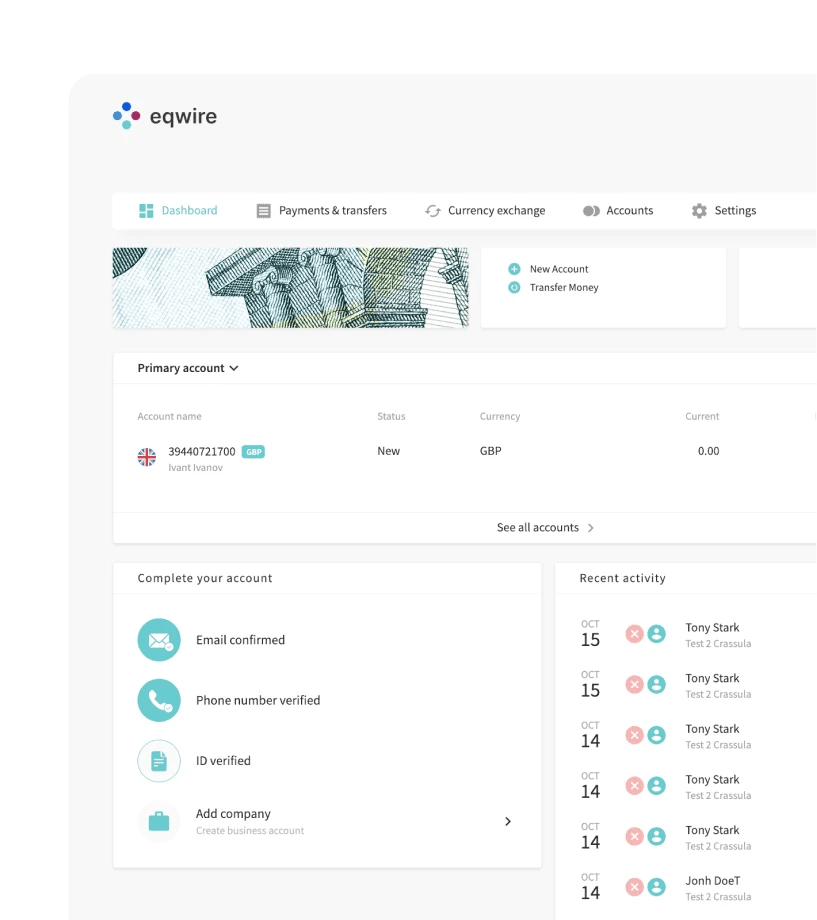 EQWIRE Banking interface