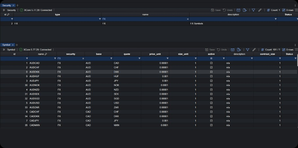 PrimeXM XCore Security and Symbol configuration