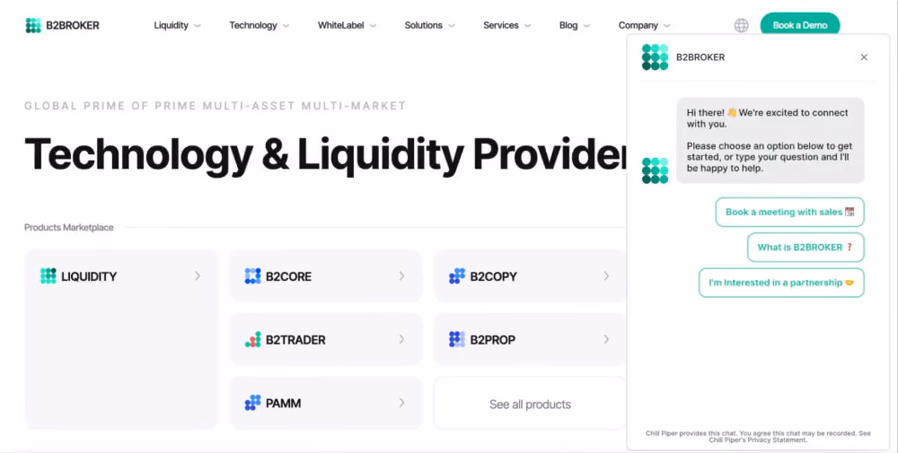 get started with B2BROKER chatbot