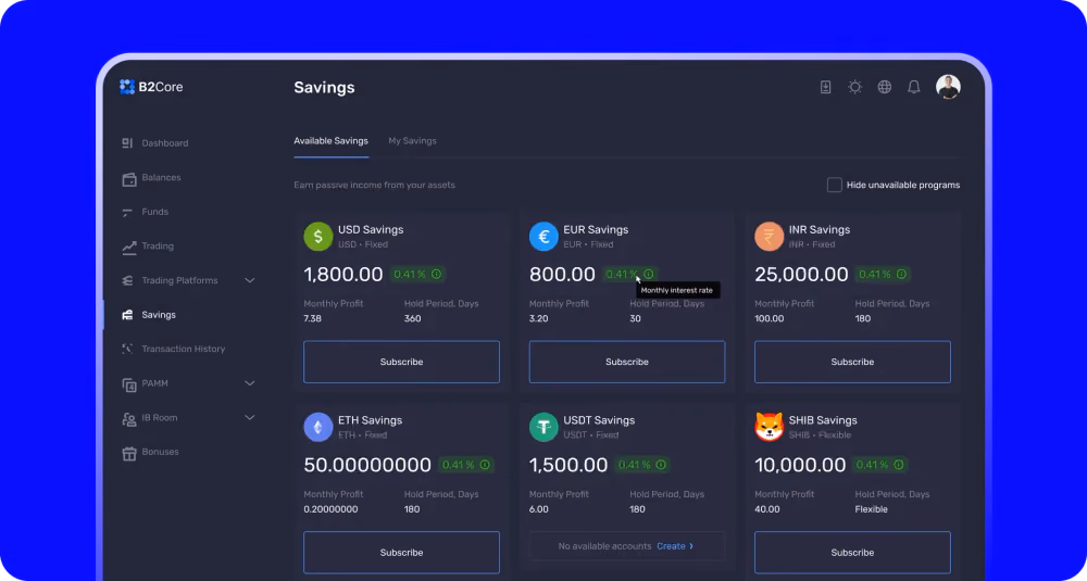 B2CORE Adds Savings Feature