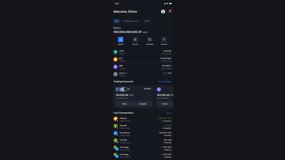 B2CORE V20 user interface