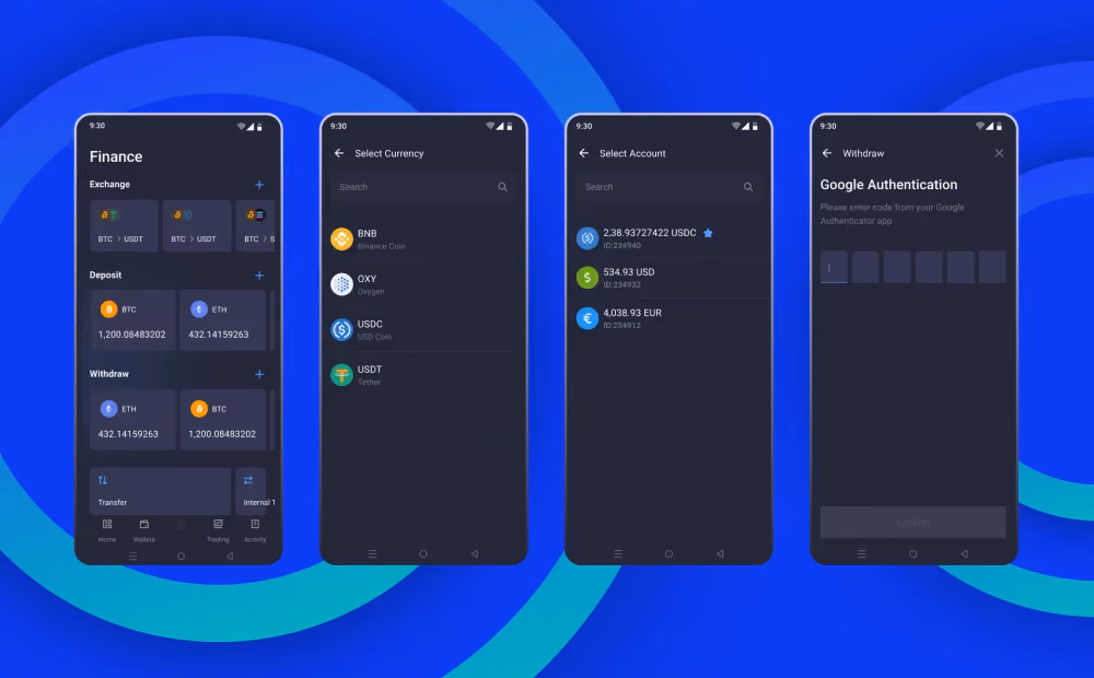 B2CORE Android App's Deposits and Withdrawals