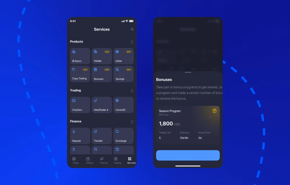 Services section in B2CORE iOS