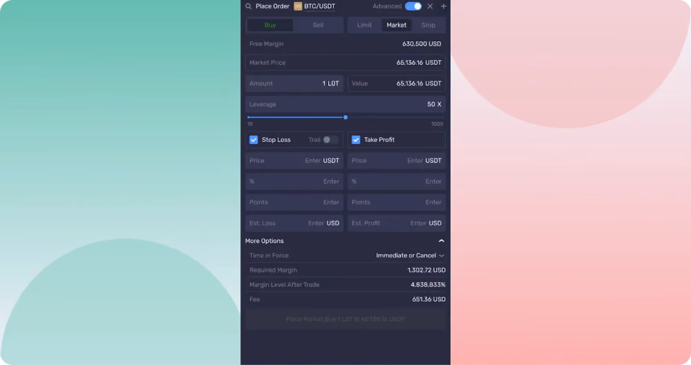 trading orders in B2TRADER