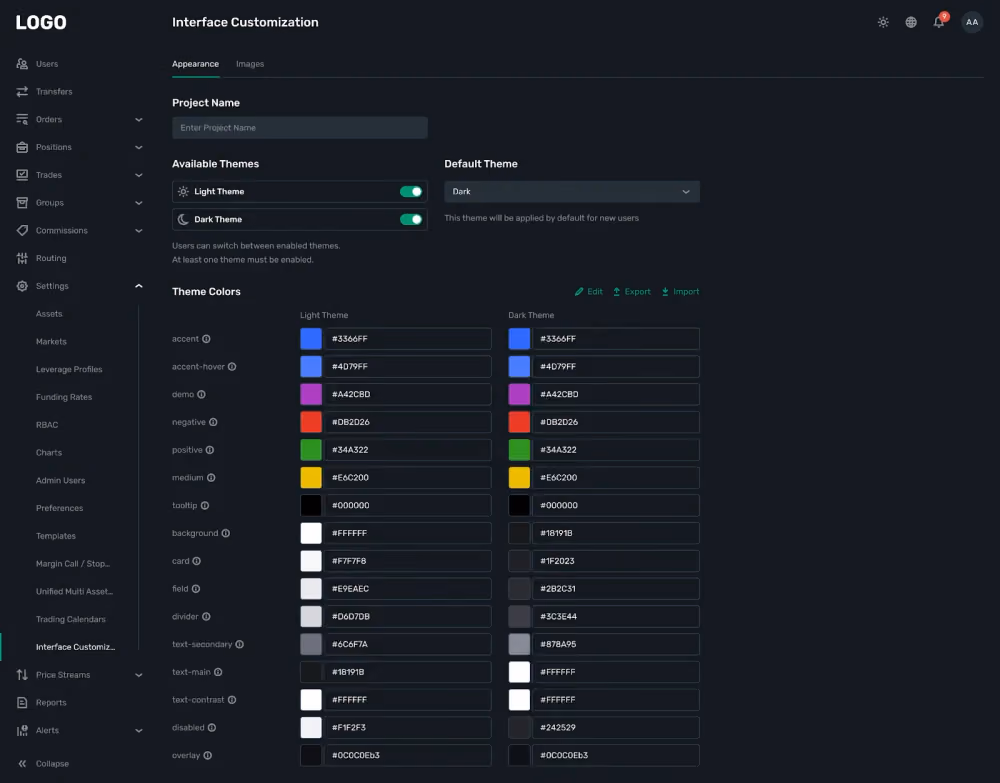 brand customisation for clients in B2TRADER 2.9