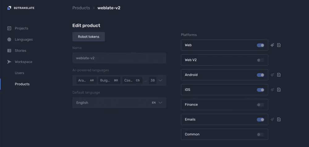 B2TRANSLATE robot tokens
