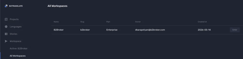 Multi-Tenant Workspaces in B2TRANSLATE
