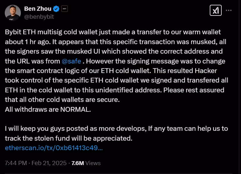 Bybit CEO post on X