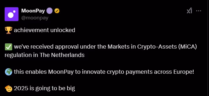MoonPay licensed in Netherlands