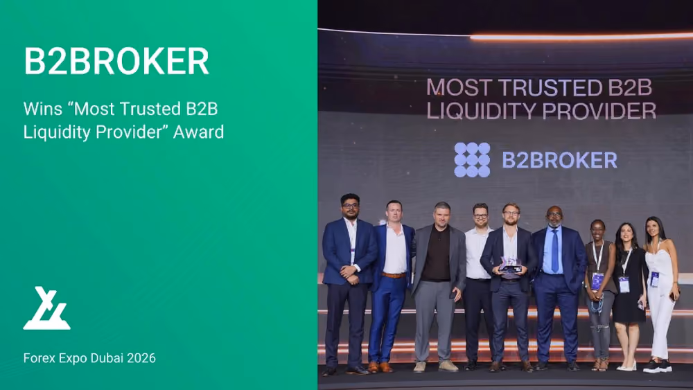 B2BROKER получает награду «Самый надежный B2B-поставщик ликвидности» на Forex Expo Dubai 2026