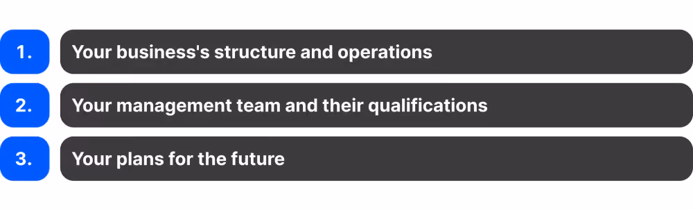 what to include in the Management and Organisation section
