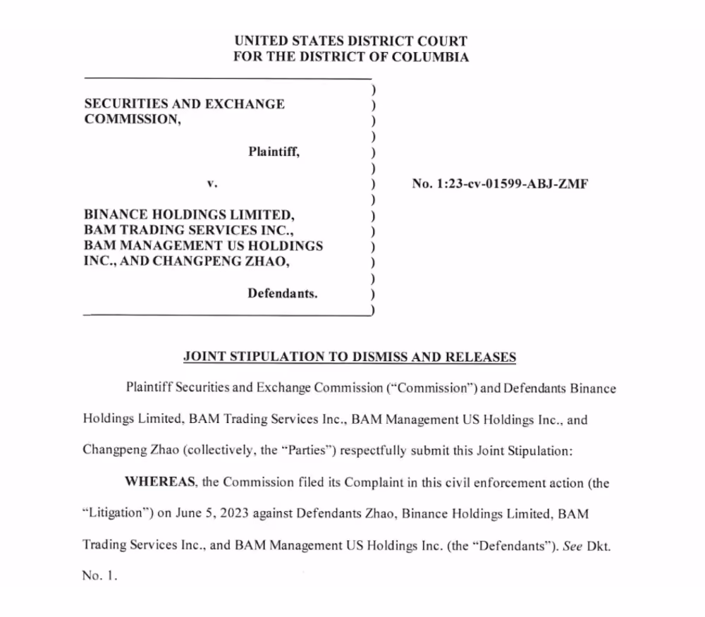 The SEC and Binance’s joint stipulation to dismiss