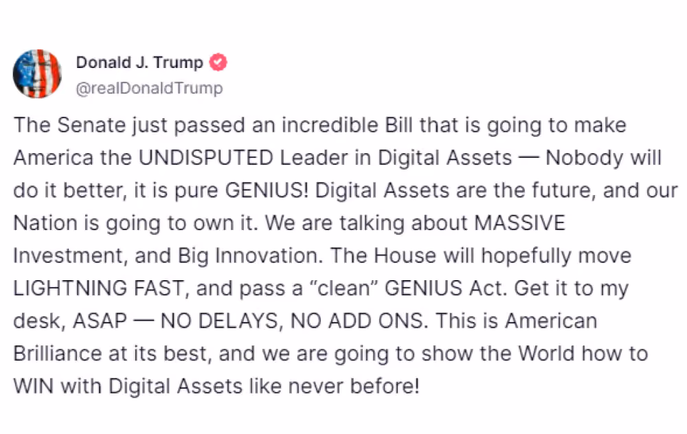Trump's demand to the House regarding the GENIUS Act