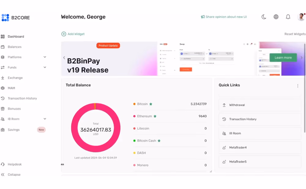 B2CORE user interface