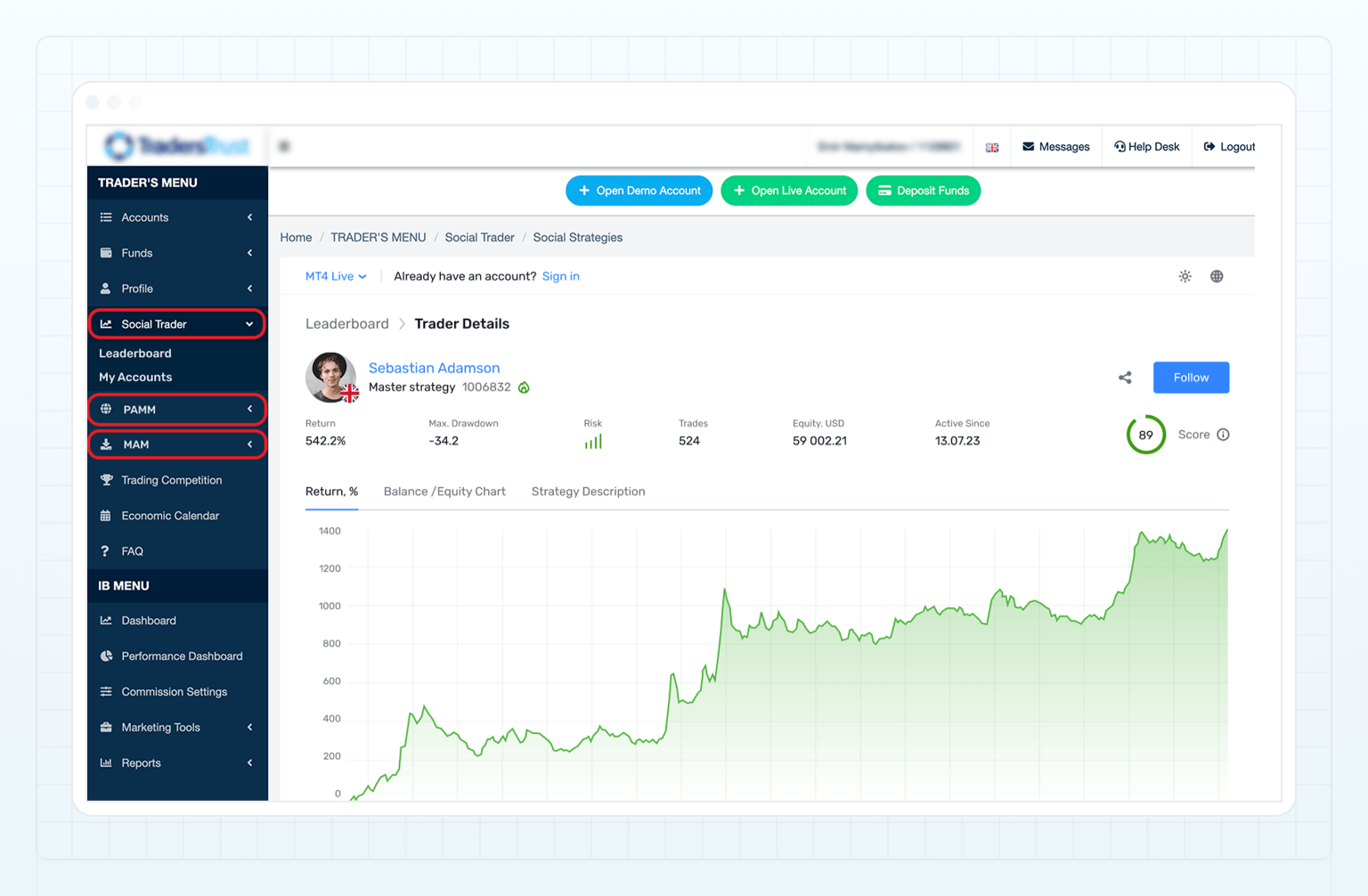 बाहरी CRM में copy trading, PAMM और MAM का समर्थन