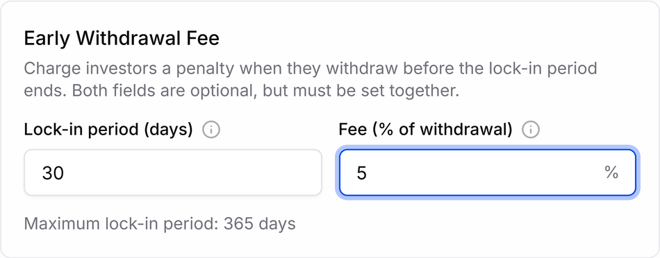 PAMM master fee plan with a 30-day lock-in period and 5 percent early withdrawal fee