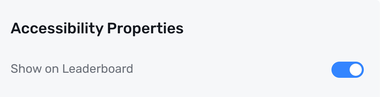 Show on Leaderboard toggle under Accessibility Properties on a master account