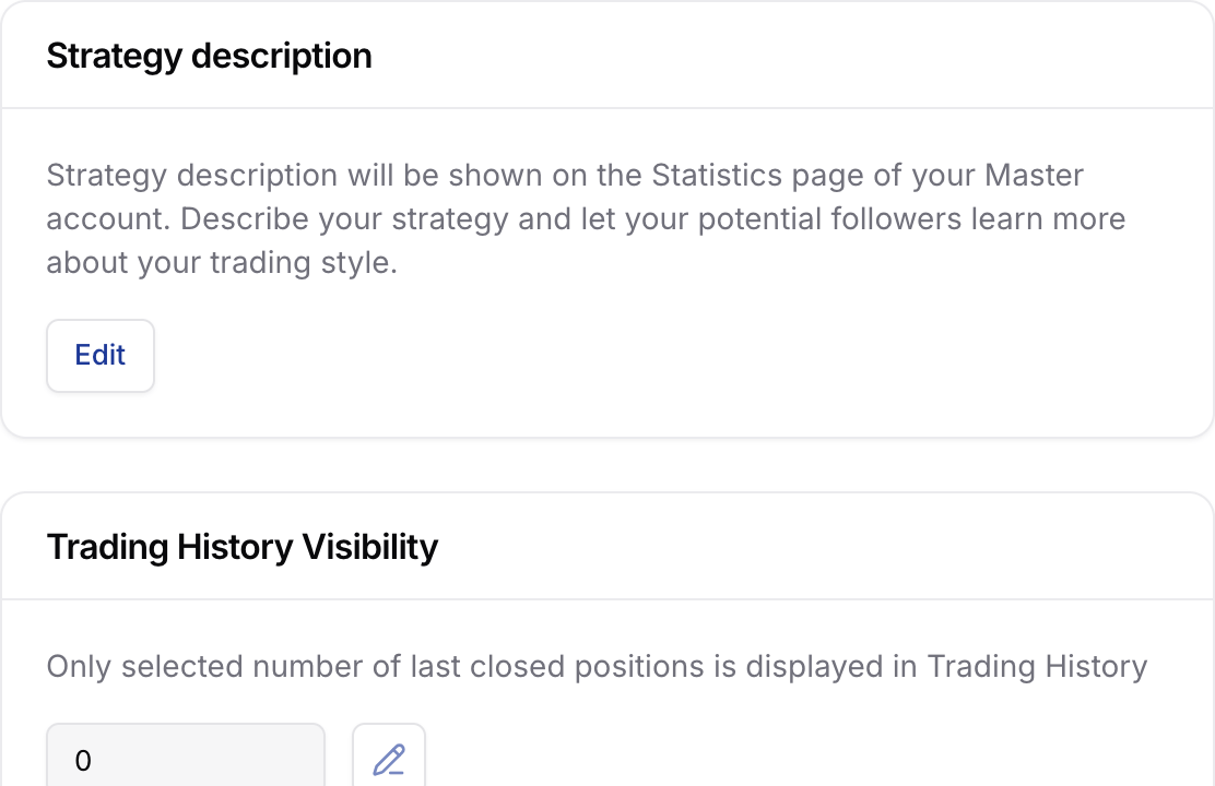Account Settings में रणनीति विवरण संपादन